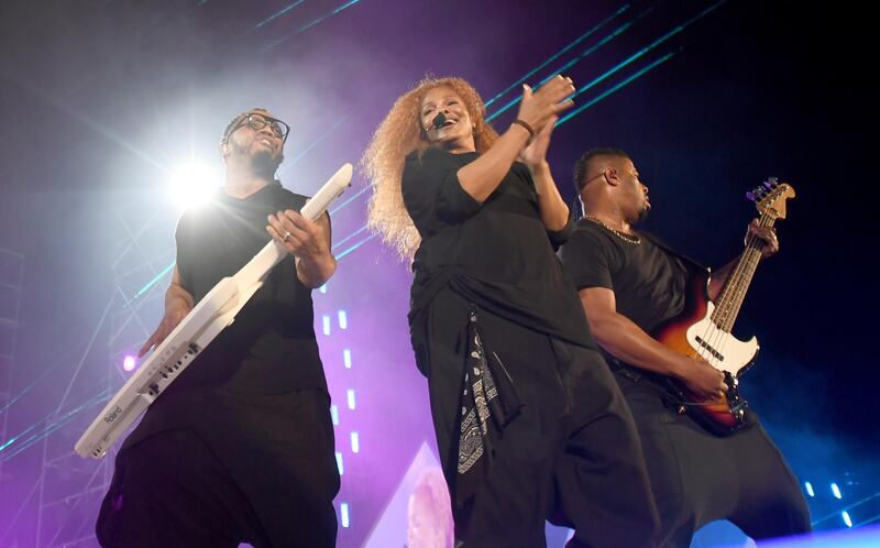 Janet Jackson performs on stage during the Jeddah World Festival at the King Abdullah Sports City in Jeddah, Saudi Arabia. AFP