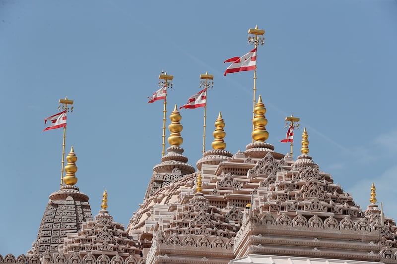 The Baps Hindu mandir is in the cultural district of Abu Dhabi's Abu Mureikha area, off the main highway between Dubai and the capital. Pawan Singh / The National