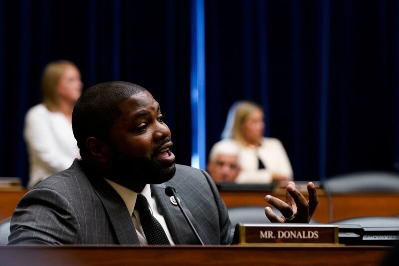 US Representative Byron Donalds speaks during a US House committee on oversight and government reform hearing on the "hostile workplace culture" at the Washington Commanders. Reuters