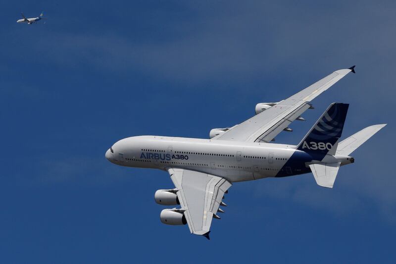 An Airbus A380, the world's largest jetliner, takes part in flying display, during the 52nd Paris Air Show at Le Bourget Airport near Paris, France June 25, 2017. REUTERS/Pascal Rossignol