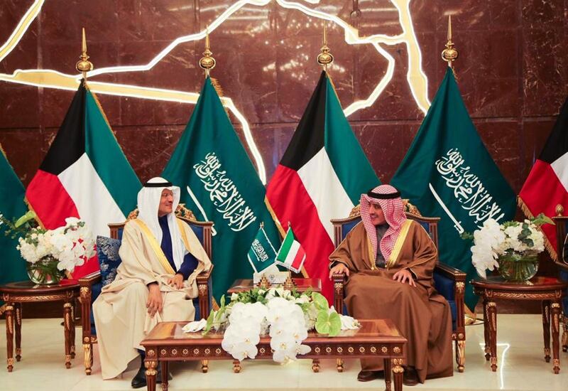 Kuwaiti Foreign Minister Ahmed Al Mohamed meets Saudi Energt Minister Prince Abdulaziz bin Salman in Kuwait City. Kuwait and Saudi Arabia have signed a preliminary agreement on dividing up oil production in the neutral zone.  AFP