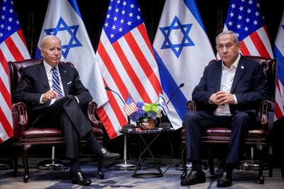 US President Joe Biden during his meeting with Israeli Prime Minister Benjamin Netanyahu in Tel Aviv on Wednesday. Reuters