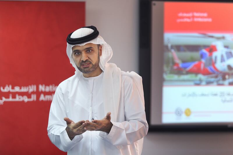 Ahmed Al Hajeri, deputy chief executive of National Ambulance, says mass casualty drills allow their teams to ‘respond to emergencies in the best way possible and get to scenes of emergencies really rapidly’.  Delores Johnson / The National 