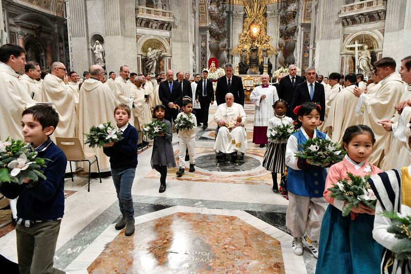 Pope Francis celebrates Christmas Eve Mass in St. Peter's Basilica at the Vatican. Reuters