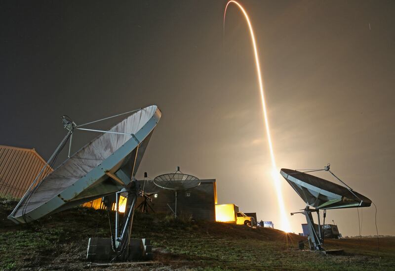 A long exposure shot of the rocket hurtling towards space. AFP