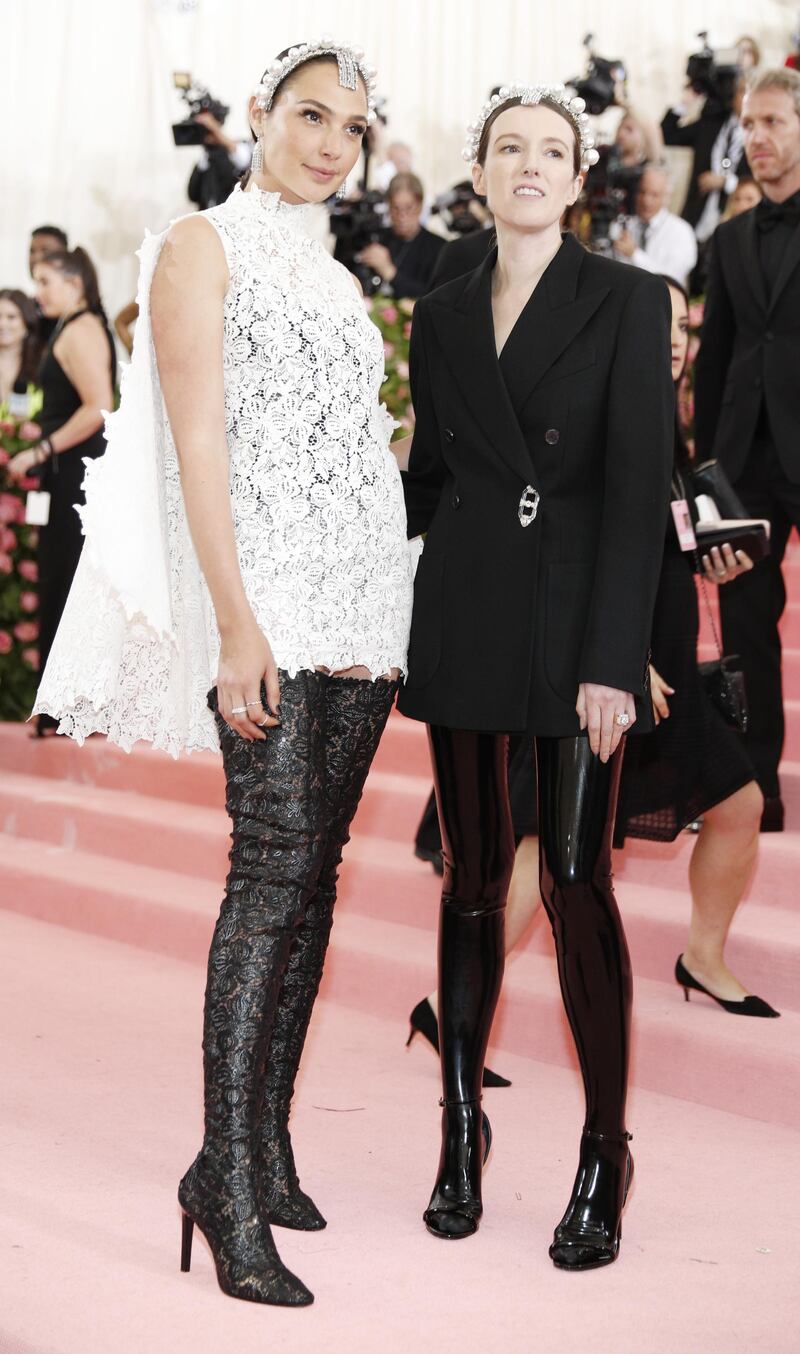 epa07552358 Gal Gadot (L) and Clare Waight Keller arrives on the red carpet for the 2019 Met Gala, the annual benefit for the Metropolitan Museum of Art's Costume Institute, in New York, New York, USA, 06 May 2019. The event coincides with the Met Costume Institute's new spring 2019 exhibition, 'Camp: Notes on Fashion', which runs from 09 May until 08 September 2019.  EPA-EFE/JUSTIN LANE