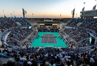 Abu Dhabi, United Arab Emirates - Reporter: Jon Turner: Karen Khachanov serves during the third place play-off between Novak Djokovic v Karen Khachanov at the Mubadala World Tennis Championship. Saturday, December 21st, 2019. Zayed Sports City, Abu Dhabi. Chris Whiteoak / The National