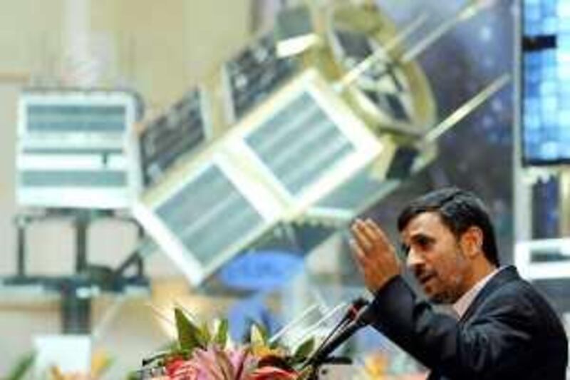 EDITORS' NOTE: Reuters and other foreign media are subject to Iranian restrictions on their ability to report, film or take pictures in Tehran. 



Iranian President Mahmoud Ahmadinejad speaks during a ceremony to introduce the domestically produced Simorq propulsion system, for rockets to carry satellites into space, during a ceremony in Tehran February 3, 2010. REUTERS/Ebrahim Noroozi/IIPA.ir (IRAN - Tags: POLITICS) FOR EDITORIAL USE ONLY. NOT FOR SALE FOR MARKETING OR ADVERTISING CAMPAIGNS *** Local Caption ***  TEH04_IRAN-SATELLIT_0203_11.JPG *** Local Caption ***  TEH04_IRAN-SATELLIT_0203_11.JPG