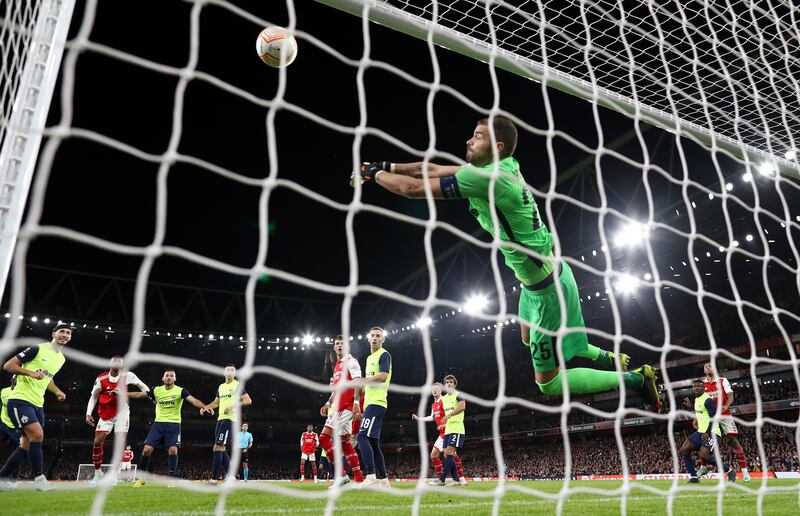 Zurich goalkeeper Yanick Brecher saves Eddie Nketiah's second-half header. Getty