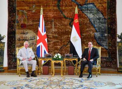 Egyptian President Abdel Fattah El Sisi (R) and Britain's King Charles III, then Prince Charles, in Cairo, Egypt, 18 November 2021. EPA 