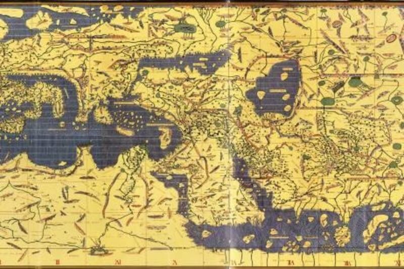 The Tabula Rogeriana, drawn by al-Idrisi for Roger II of Sicily in 1154, one of the most advanced ancient world maps. Modern consolidation, created from the 70
double-page spreads of the original atlas. NOTE This image has been rotated 180 degrees.

NO CREDIT