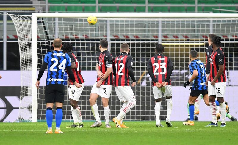 Inter's Christian Eriksencurls home the winner from a free-kick. Reuters