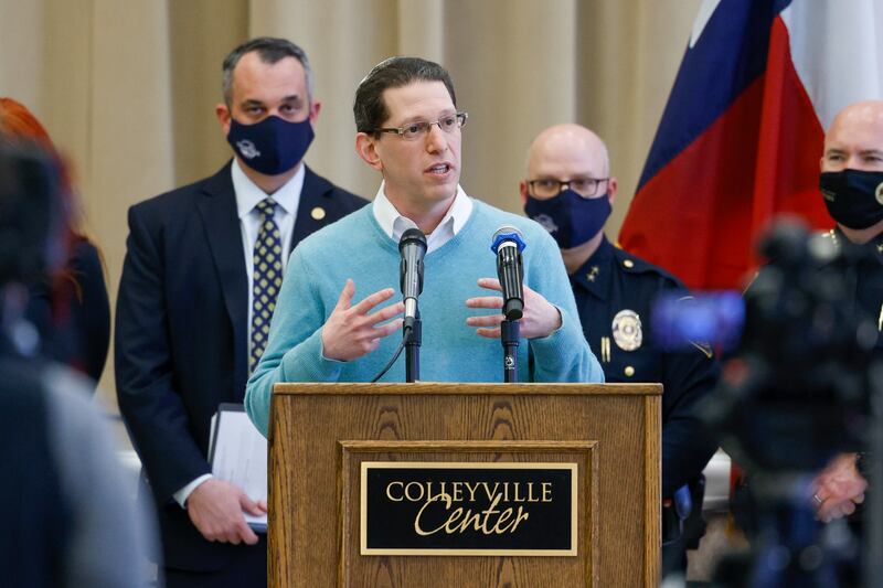 Rabbi Charlie Cytron-Walker of Congregation Beth Israel addresses reporters during a news conference at Colleyville Centre on Friday. AP Photo