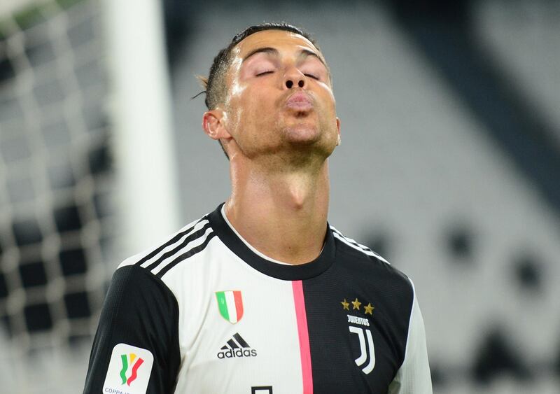 Ronaldo reacts, as play resumed behind closed doors in Italy. Reuters