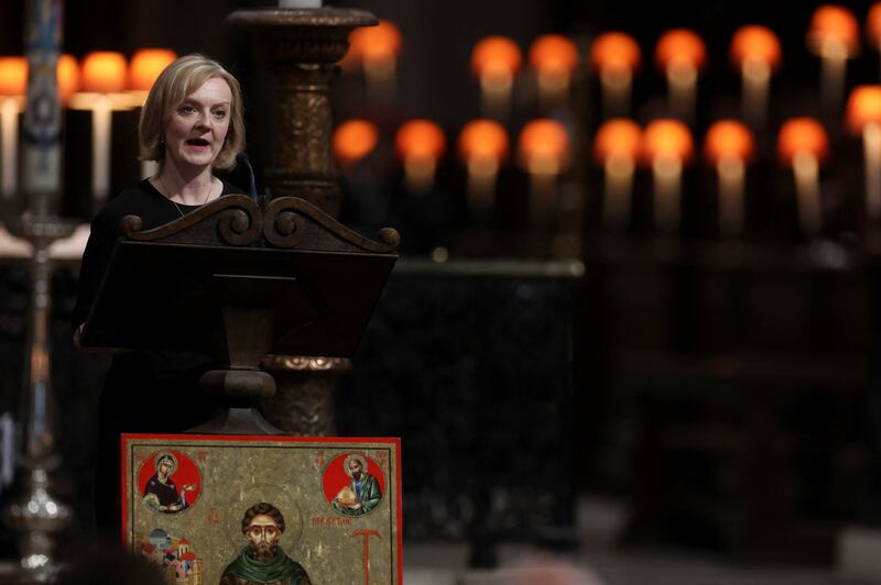 Ms Truss gives a reading during a service of prayer and reflection, following the passing of Queen Elizabeth, at St Paul's Cathedral in London. Getty Images