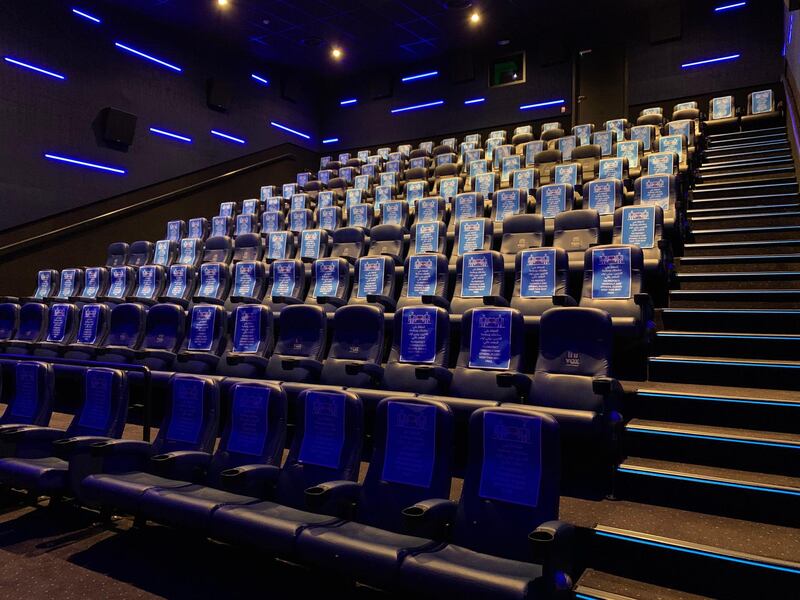 Taken at a Vox Cinemas multiplex in Dubai in late May: In a theatre that normally seats about 110 people, visitors have only 32 seats from which to choose