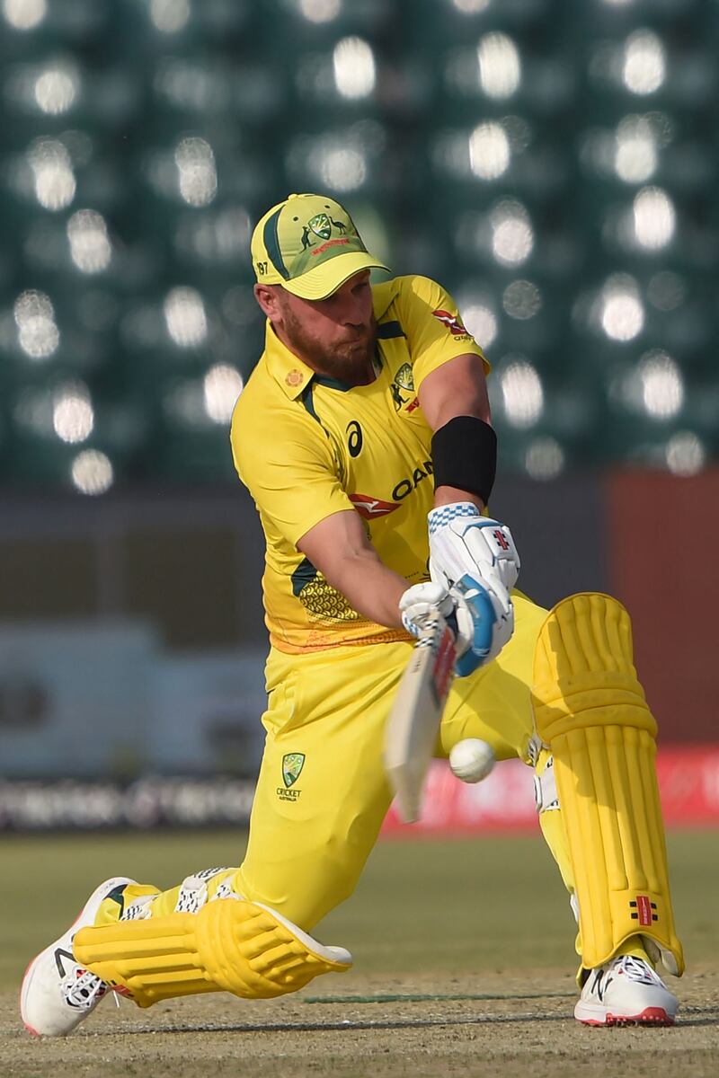 Australia's captain Aaron Finch plays a sweep. AFP