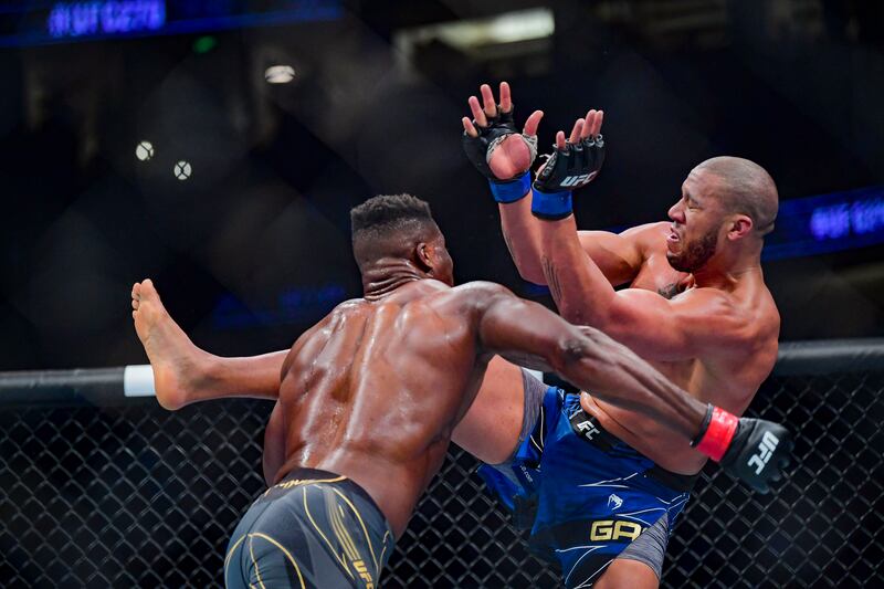 Francis Ngannou throws a punch at Ciryl Gane during their heavyweight title bout at UFC 270. USA TODAY Sports