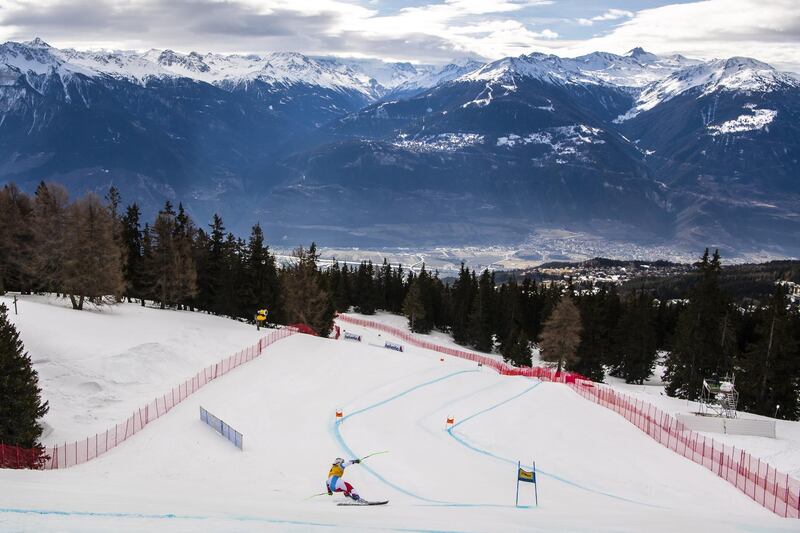 Priska Nufer from Switzerland during the super-G portion of the women's alpine combined competition at the World Cup in Crans-Montana, Switzerland, on Sunday, February 23. EPA