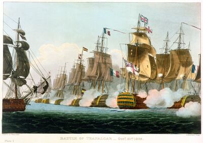 A depiction of the 1805 Battle of Trafalgar, in which Lord Nelson defeated the Spanish and French fleet. Photo: Historica Graphica Collection