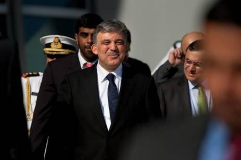 United Arab Emirates, Abu Dhabi, Jan. 30, 2012: His Excellency, President Abdullah Gul of Turkey, accompanied by His Highness Sheikh Nahyan bin Mubarak Al Nahyan, the UAE Minister of Educatio, tours the new Zayed University campus near Abu Dhabi. (Silvia Razgova / The National)

