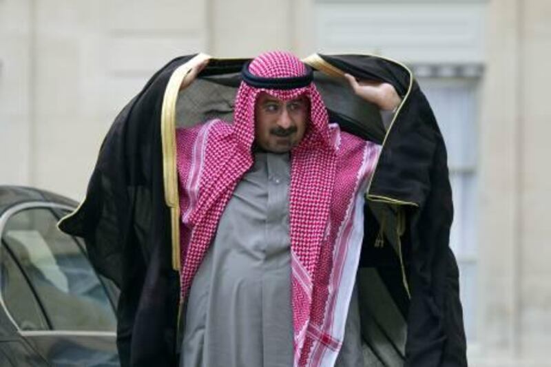 Kuwait's vice prime minister and foreign minister Cheikh Mohamed Sabah Al Salem Al Sabah arrives at the Elysee Palace for a summit on the post-Kadhafi era on September 1, 2011 in Paris. France hosts a "Friends of Libya" conference to allow states that stood by during the uprising that ousted Moamer Kadhafi to belatedly back Tripoli's fledgling revolutionary regime. AFP PHOTO LIONEL BONAVENTURE