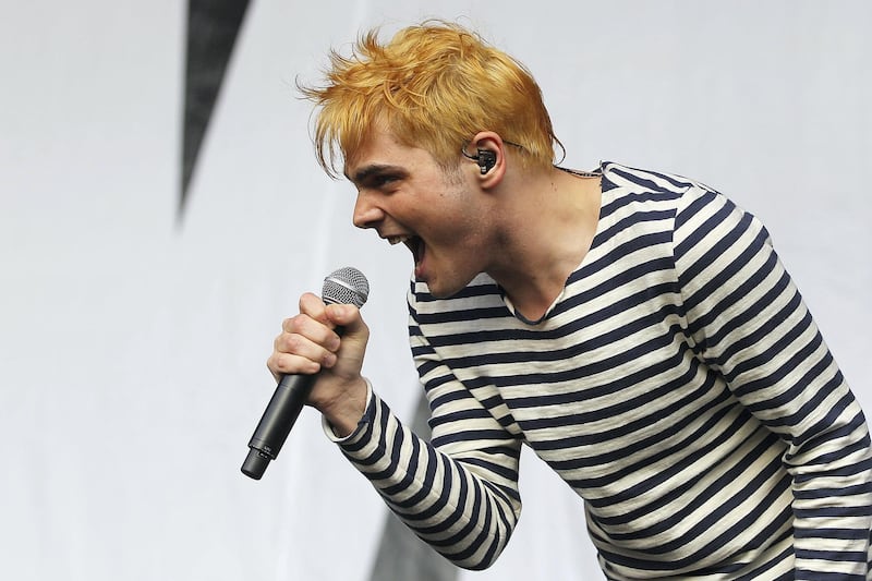 GOLD COAST, AUSTRALIA - JANUARY 22:  Gerard Way of My Chemical Romance performs on stage as part of Big Day Out Festival at the Gold Coast Parklands on January 22, 2012 in Gold Coast, Australia.  (Photo by Chris Hyde/Getty Images)
