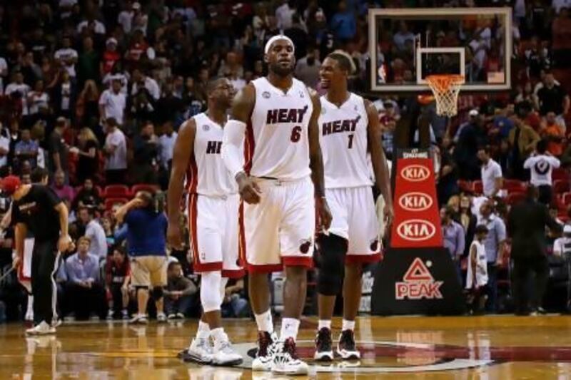 The combination of Dwyane Wade, left, LeBron James, centre, and Chris Bosh is just one of Miami Heat's strengths. Mike Ehrmann / Getty Images