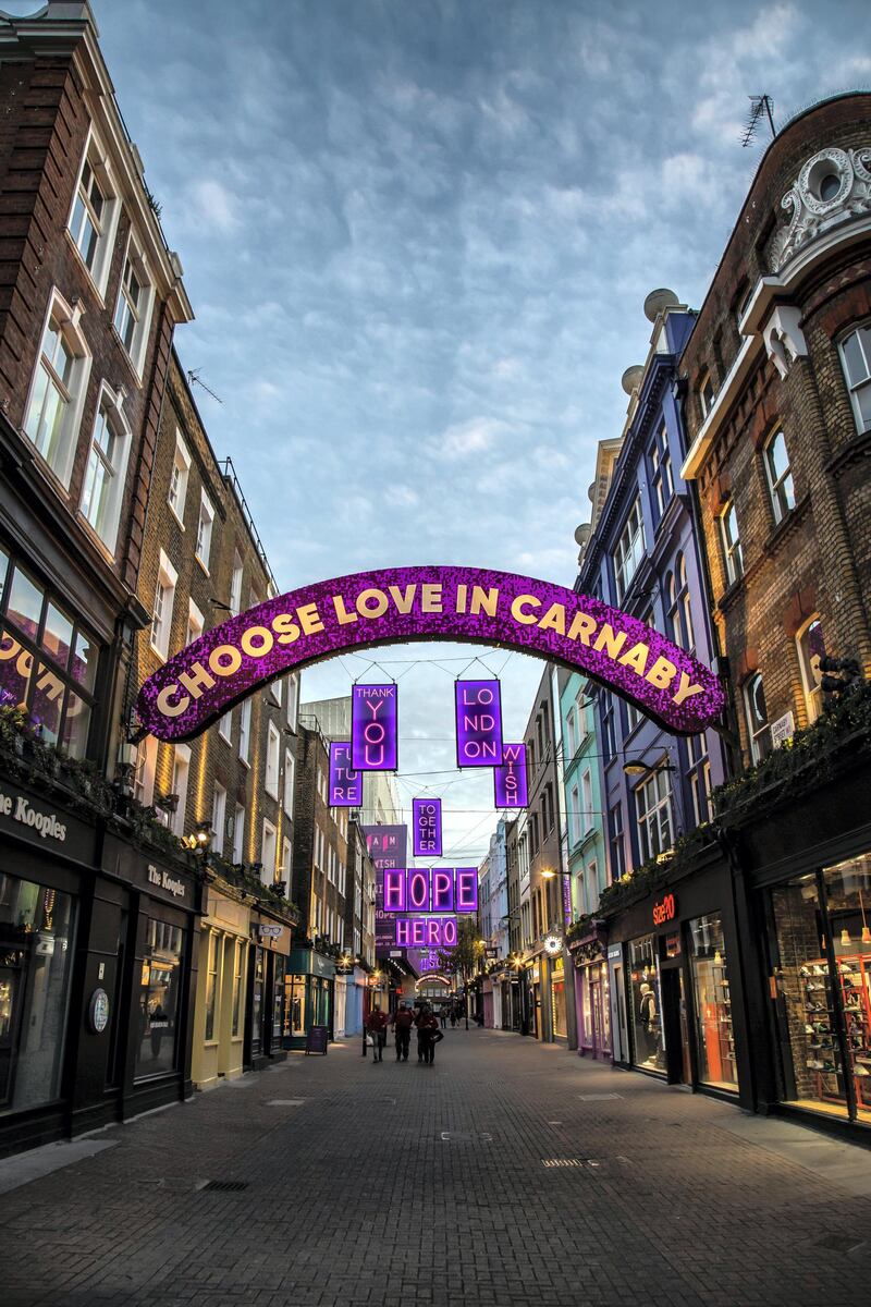 Locations in London during lockdown in the lead up to Christmas 2020. Carnaby Street