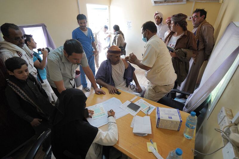 A man receives a dose of the Oxford-AstraZeneca Covid-19 vaccine in Yemen, where the vaccination rate is about 1 per cent. Photo: AFP