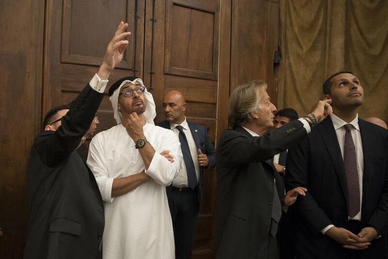 Sheikh Mohamed bin Zayed at the Sistine Chapel. With him is Khaldoon Khalifa Al Mubarak, CEO and Managing Director, Mubadala, and Chairman of the Abu Dhabi Executive Affairs Authority. Mohamed Al Hammadi / Crown Prince Court - Abu Dhabi