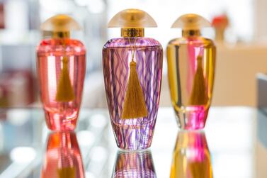 Some of the perfumes are contained in bottles crafted from Murano glass. Courtesy Merchant of Venice 