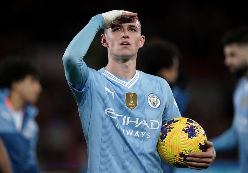 Manchester City's Phil Foden scored a hat-trick against Brentford at the Gtech Community Stadium on Monday,  February 5, 2024. PA
