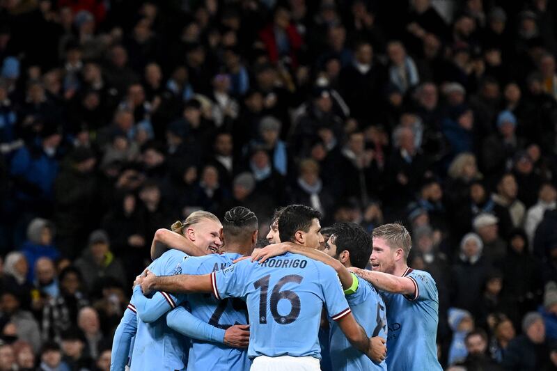 37) Haaland had a hat-trick before half-time. AFP