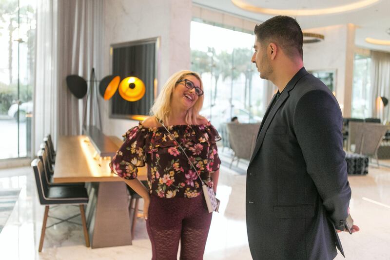 DUBAI, UNITED ARAB EMIRATES - AUG 5: 

Dalia Lebbihi, a resident of Torch Tower, is currently staying at Media One Hotel with her family.

Theo Makris, Managing Partner at DanceFM 97.8. Along with his team, managed to get 30 hotel rooms for about 70 residents at Media One Hotel. 

(Photo by Reem Mohammed/The National)

Reporter: Roberta Pennington
Section: NA