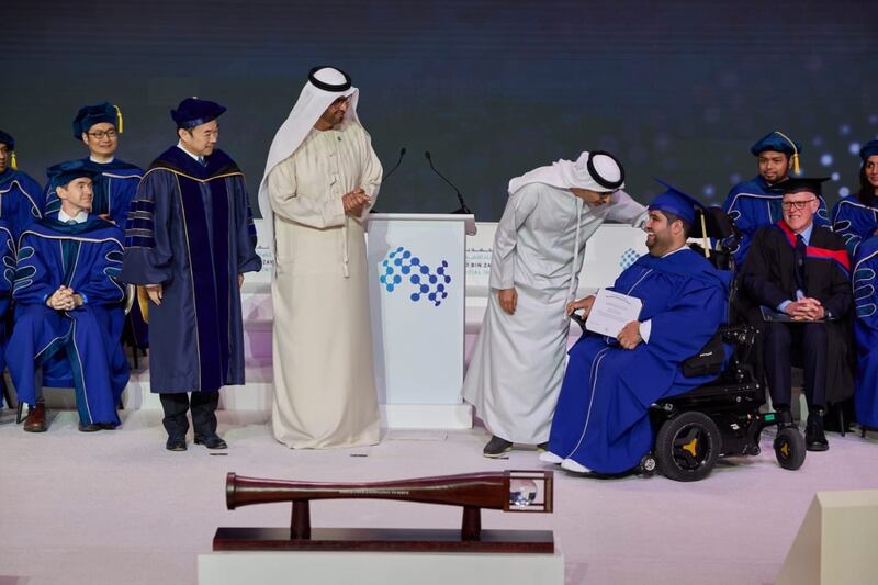 Mohamed Al Zaabi, a graduate of MBZUAI, receives his certificate. Photo: Wam