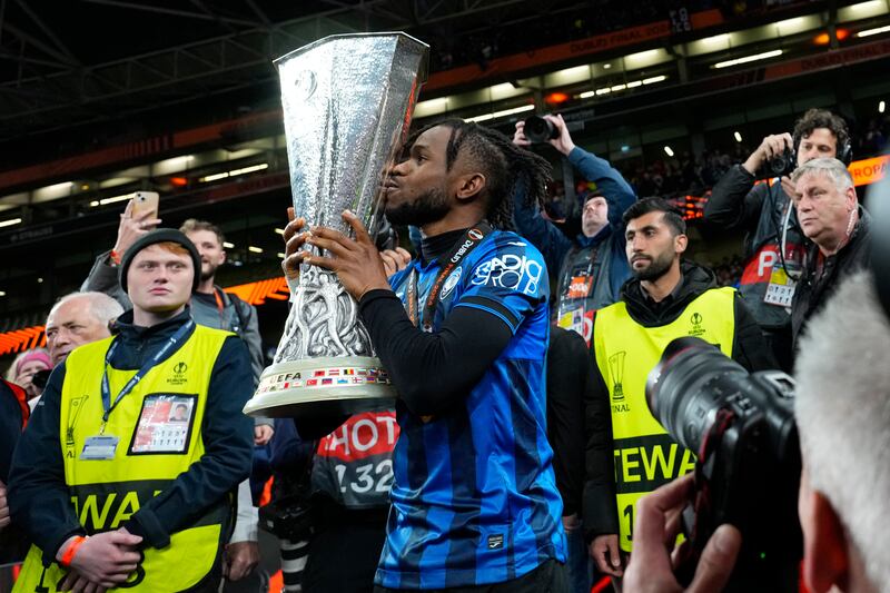Ademola Lookmanbecame the sixth player to score ah hat-trick in a European cup final. AP