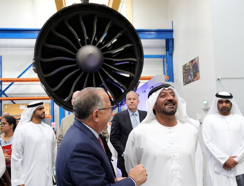 Dubai, United Arab Emirates - March 13th, 2018: Sheikh Ahmed bin Saeed Al Maktoum, (President of the Dubai Civil Aviation Authority, CEO & Chairman of the Emirates Group, Chairman of Dubai World). Launch of GEÕs on-wing facility, Dubai South Aviation District. Tuesday, March 13th, 2018 at Dubai South, Dubai. Chris Whiteoak / The National