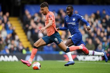 LONDON, ENGLAND - MARCH 08: Dominic Calvert-Lewin of Everton shoots and misses during the Premier League match between Chelsea FC and Everton FC at Stamford Bridge on March 08, 2020 in London, United Kingdom. (Photo by Mike Hewitt/Getty Images)