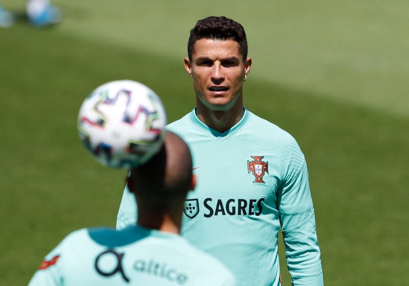 Cristiano Ronaldo and Pepe during a training session at Illovszky Rudolf Stadium. Reuters