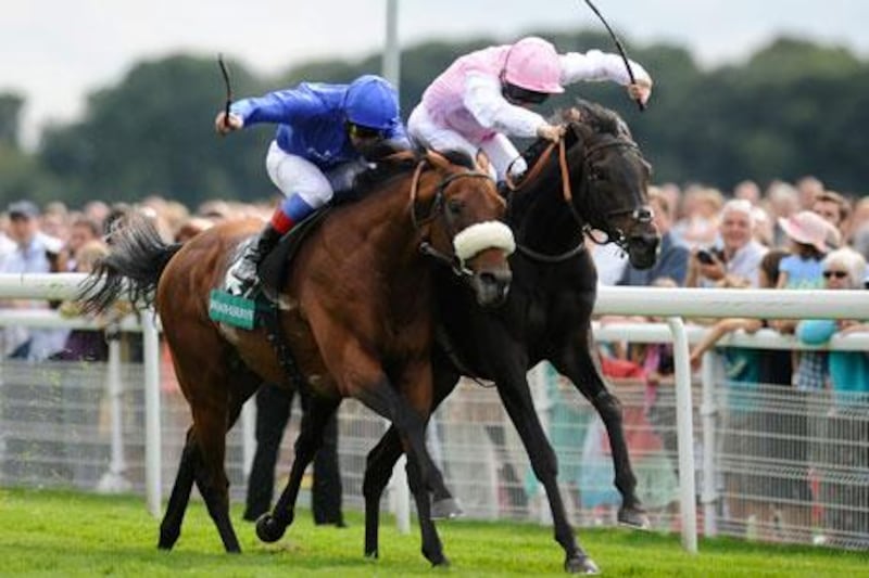 Frankie Dettori and Opinion Poll, left, bumped their way to a victory past Duncan and rider Eddie Ahern in the Group 2 Lonsdale Cup.