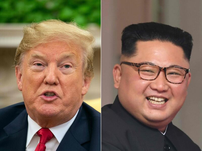 (FILES) (COMBO) This combination of file pictures created on July 12, 2018 shows US President Donald Trump speaking to the press in the Oval Office at the White House in Washington, DC, on June 27, 2018, and North Korea's leader Kim Jong Un (R) at the start of the historic US-North Korea summit, at the Capella Hotel on Sentosa island in Singapore on June 12, 2018.
 US President Donald Trump on October 9, 2018 said that planning for his next summit with North Korean leader Kim Jong Un is advanced and that the site has been narrowed down to "three or four locations."Trump said at the White House that the meeting would "probably" not be in Singapore, where their historic first talks took place in June to discuss ending the reclusive state's nuclear weapons program and hostilities between Washington and Pyongyang.
 - 
 / AFP / NICHOLAS KAMM AND SAUL LOEB
