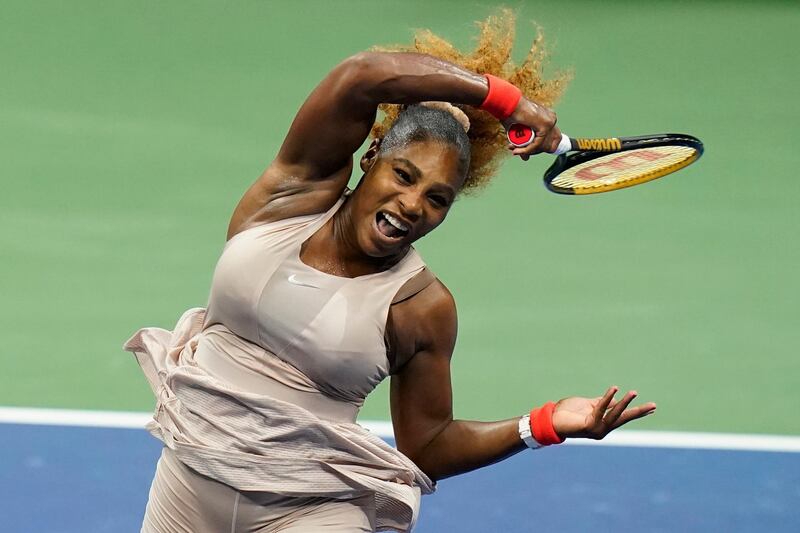 Serena Williams plays a forehand to Margarita Gasparyan during the third round of the US Open. PA