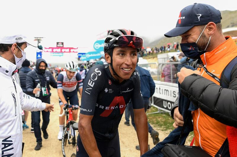 Ineos Grenadiers rider Egan Bernal after winning Stage 9 of the Giro d'Italia on Sunday, May 16. AFP