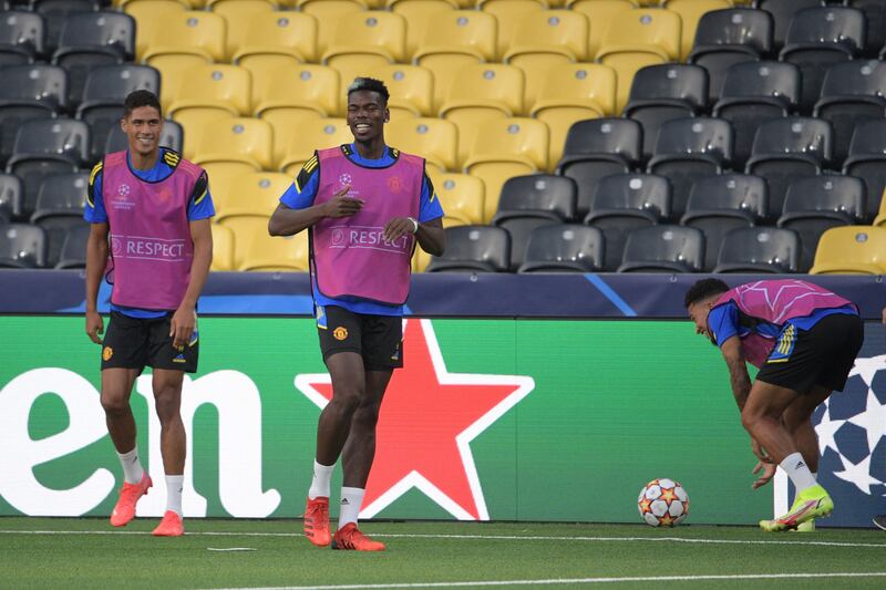 Left to right: Raphael Varane, Paul Pogba and Jesse Lingard. AFP