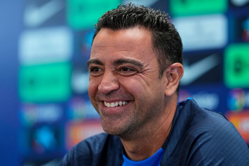 Barcelona' manager Xavi Hernandez speaks at a press conference on May 1, 2023, on the eve of the La Liga clash with Osasuna. EPA