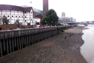 The river banks of the Thames in front of the Globe Theatre and Tate Modern in London, where a torso of a child was discovered by a member of the public in 2001.