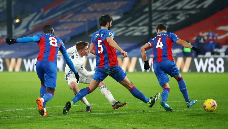 Leicester City's Harvey Barnes scores against Crystal Palace at Selhurst Park. Reuters