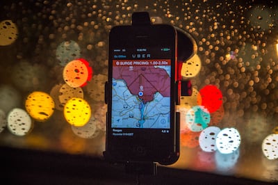 The Uber driver app indicates surge pricing. Uber's website says: 'In cases of very high demand, prices may increase to help ensure that those who need a driver can get one.' Getty Images