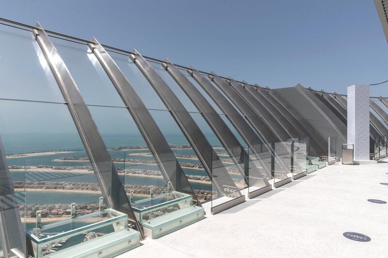 DUBAI, UNITED ARAB EMIRATES. 5 APRIL 2021. The View observation deck with 360 degrees of views of the Dubai Skyline situated on The Palm. (Photo: Antonie Robertson/The National) Journalist: Nick Webster. Section: National.